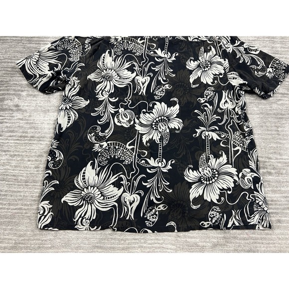 Fusione Shirt Mens Large Black Floral Tropical Silk Button Up Short Sleeve - Picture 8 of 10